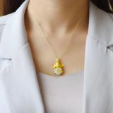 Silver Inlaid Natural Hetian Chalcedony Blessing Mouse Pendant Necklace