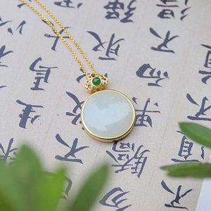 Silver Inlaid Hetian Jade Pendant Necklace Chinese Retro Charm Women's Jewelry