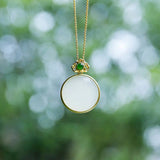 Silver Inlaid Hetian Jade Pendant Necklace Chinese Retro Charm Women's Jewelry