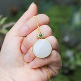 Silver Inlaid Hetian Jade Pendant Necklace Chinese Retro Charm Women's Jewelry