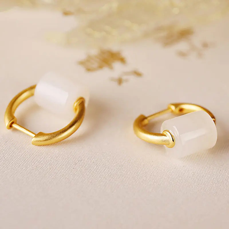 Silver Inlaid Hetian Jade Earrings for Women