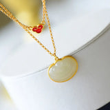 Antique Hotan Jade Xiangyun Pendant Clavicle Chain Enamel Charm