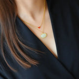 Antique Hotan Jade Xiangyun Pendant Clavicle Chain Enamel Charm
