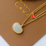 Antique Hotan Jade Xiangyun Pendant Clavicle Chain Enamel Charm
