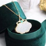 Chinese Retro Silver Inlaid Chalcedony Pendant Necklace