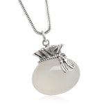 Silver Inlaid Chalcedony Purse Pendant Necklace Chinese Charm Jewelry