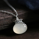 Silver Inlaid Chalcedony Purse Pendant Necklace Chinese Charm Jewelry