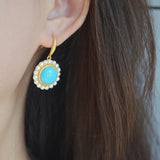 Silver Inlaid Turquoise Earrings with Pearl Accent