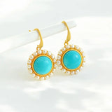 Silver Inlaid Turquoise Earrings with Pearl Accent