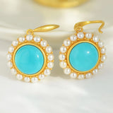 Silver Inlaid Turquoise Earrings with Pearl Accent