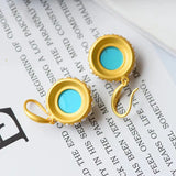 Silver Inlaid Turquoise Earrings with Pearl Accent