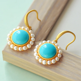 Silver Inlaid Turquoise Earrings with Pearl Accent