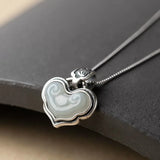 Silver Inlaid Jade Pendant Necklace Chinese Retro Ethnic Charm Craft Jewelry