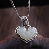 Silver Inlaid Jade Pendant Necklace Chinese Retro Ethnic Charm Craft Jewelry