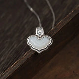 Silver Inlaid Jade Pendant Necklace Chinese Retro Ethnic Charm Craft Jewelry