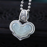 Silver Inlaid Jade Pendant Necklace Chinese Retro Ethnic Charm Craft Jewelry
