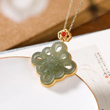 Silver Hetian Jade Chinese Knot Retro Red Cloud Charm