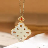 Silver Hetian Jade Chinese Knot Retro Red Cloud Charm