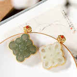 Silver Hetian Jade Chinese Knot Retro Red Cloud Charm