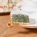 Silver Hetian Jade Chinese Knot Retro Red Cloud Charm