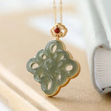 Silver Hetian Jade Chinese Knot Retro Red Cloud Charm