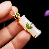 Silver Hetian Jade Bamboo Pendant Necklace - Chinese Retro Women's Jewelry