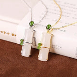 Silver Hetian Jade Bamboo Pendant Necklace - Chinese Retro Women's Jewelry