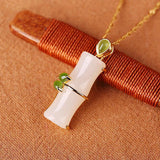 Silver Hetian Jade Bamboo Pendant Necklace - Chinese Retro Women's Jewelry