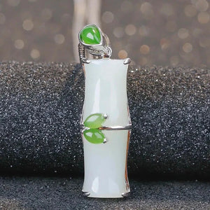 Silver Hetian Jade Bamboo Pendant Necklace - Chinese Retro Women's Jewelry