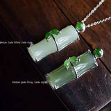 Silver Hetian Jade Bamboo Pendant Necklace Retro Small Fresh Charm Jewelry