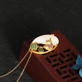 Silver Hetian Jade Koi Pendant Necklace Chinese Retro Charm Women Jewelry