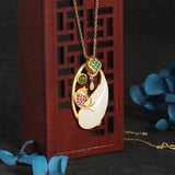 Silver Hetian Jade Koi Pendant Necklace Chinese Retro Charm Women Jewelry