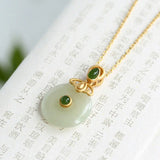 Silver Natural Hetian Jade Pendant Necklace Chinese Retro