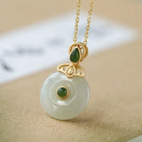 Silver Natural Hetian Jade Pendant Necklace Chinese Retro