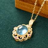 Silver Chalcedony Pendant Necklace Chinese Retro Palace Women's Jewelry