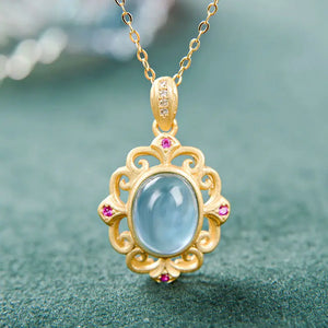 Silver Chalcedony Pendant Necklace Chinese Retro Palace Women's Jewelry