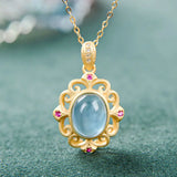 Silver Chalcedony Pendant Necklace Chinese Retro Palace Women's Jewelry