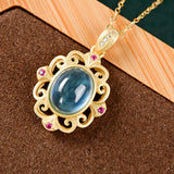 Silver Chalcedony Pendant Necklace Chinese Retro Palace Women's Jewelry