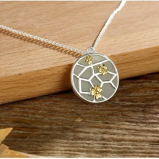 Silver Jade Plum Pendant Necklace - Hetian Jade