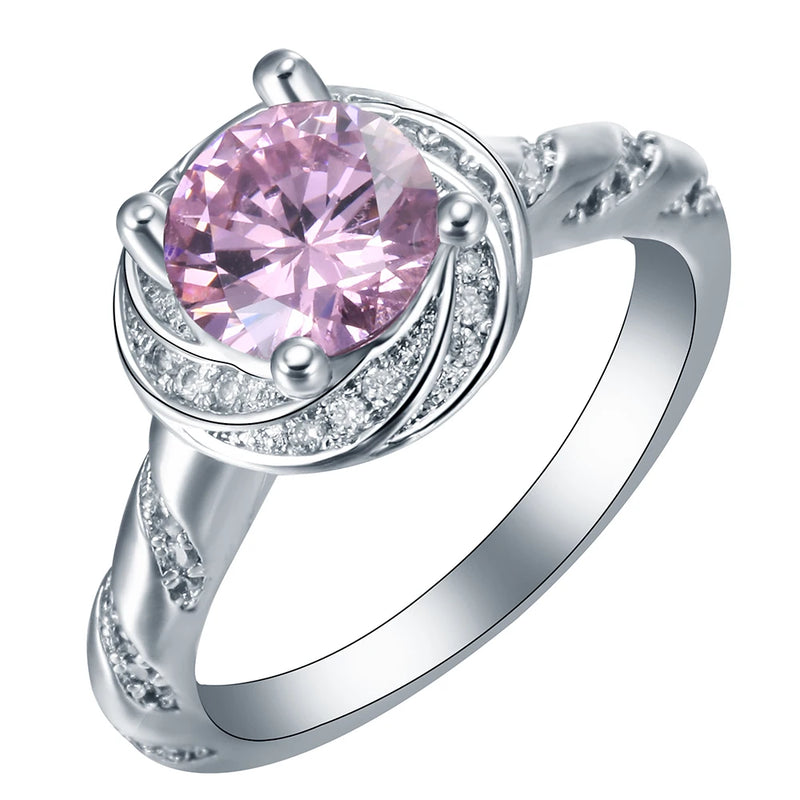 Silver Plated Pink CZ Engagement Ring for Women