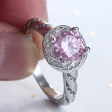 Silver Plated Pink CZ Engagement Ring for Women