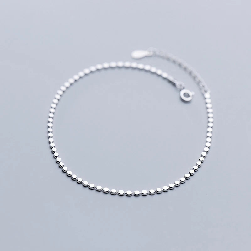 925 Sterling Silver Round Coin Chain Anklet Bracelet