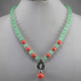 8mm Green Jade Mixed Orange Pearl Necklace + Shell Pearl Pendant