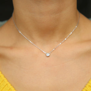 Delicate CZ Bezel Necklace - 925 Sterling Silver Chain