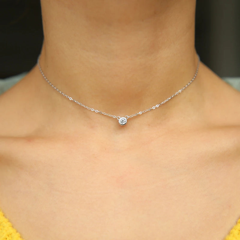 Delicate CZ Bezel Necklace - 925 Sterling Silver Chain