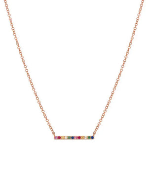 Rainbow Bar Necklace Rose Silver 925 Sterling Silver Minimalist Delicate Jewelry