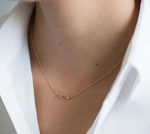 Rainbow Bar Necklace Rose Silver 925 Sterling Silver Minimalist Delicate Jewelry