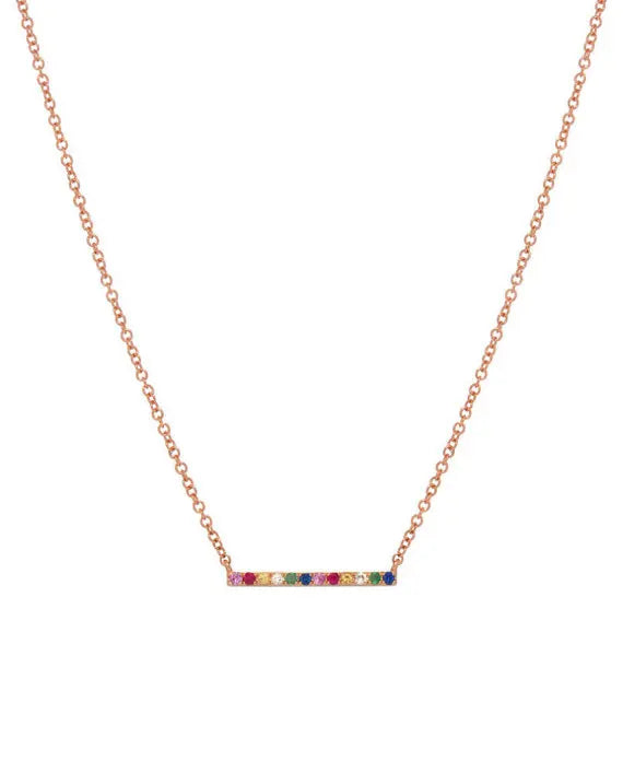 Rainbow Bar Necklace Rose Silver 925 Sterling Silver Minimalist Delicate Jewelry