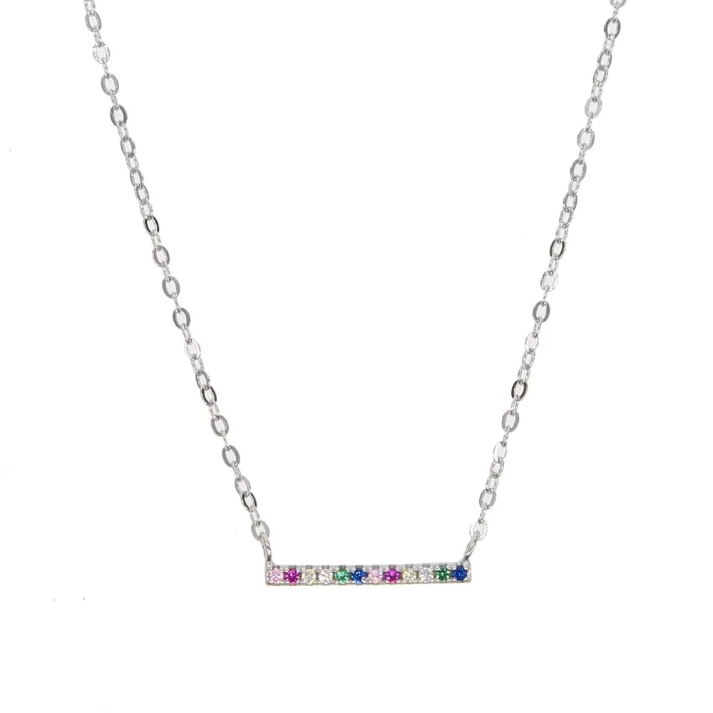 Rainbow Bar Necklace Rose Silver 925 Sterling Silver Minimalist Delicate Jewelry