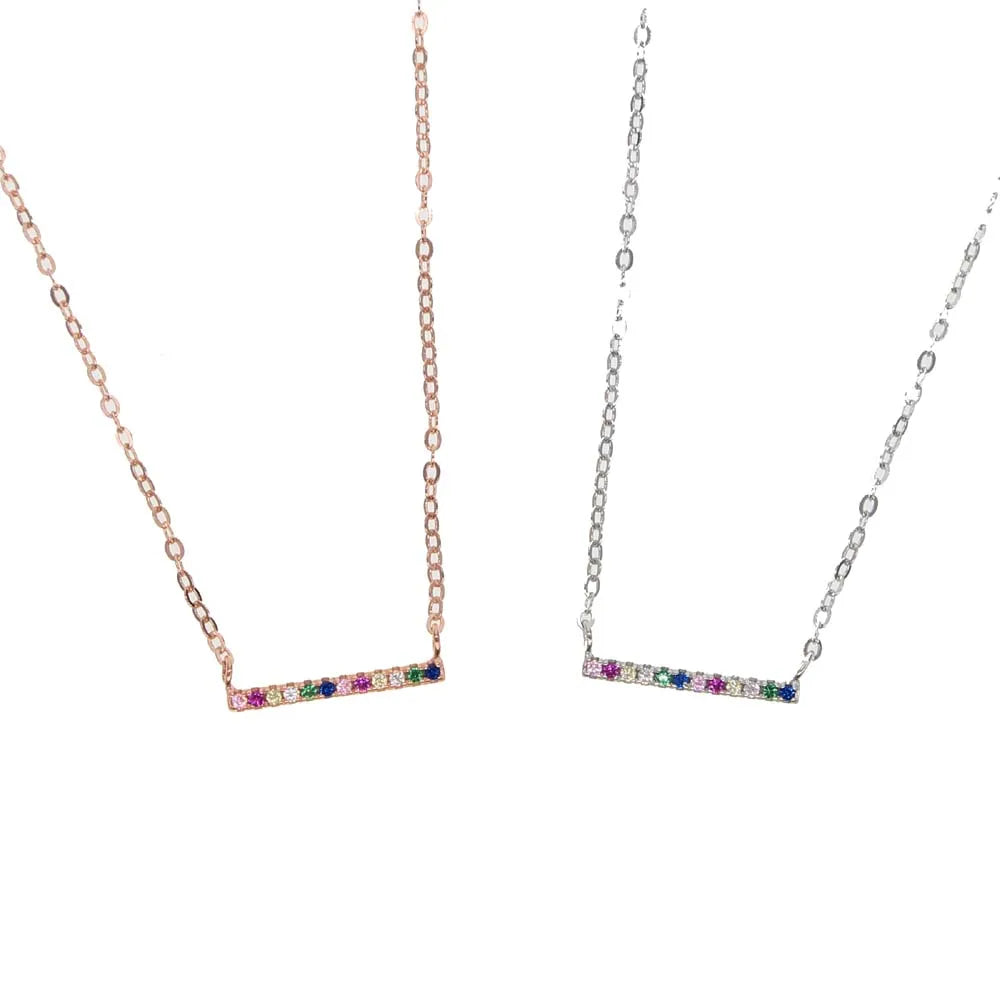 Rainbow Bar Necklace Rose Silver 925 Sterling Silver Minimalist Delicate Jewelry